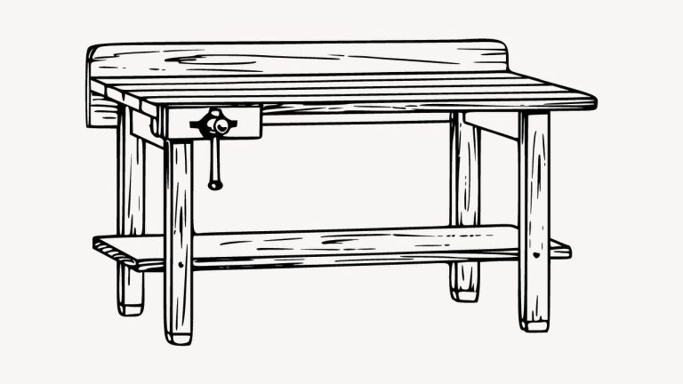 line drawing of wooden workbench