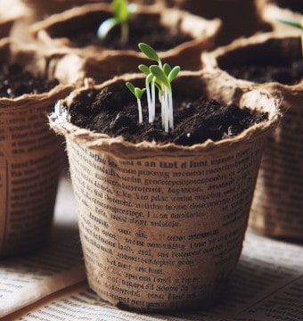 Seedlings in a newpaper seed pot