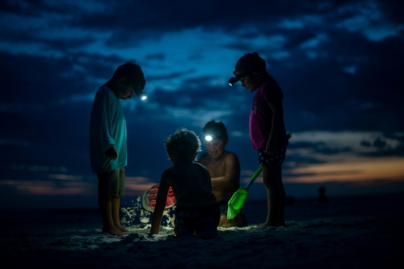 Children Playing At Night on Beach