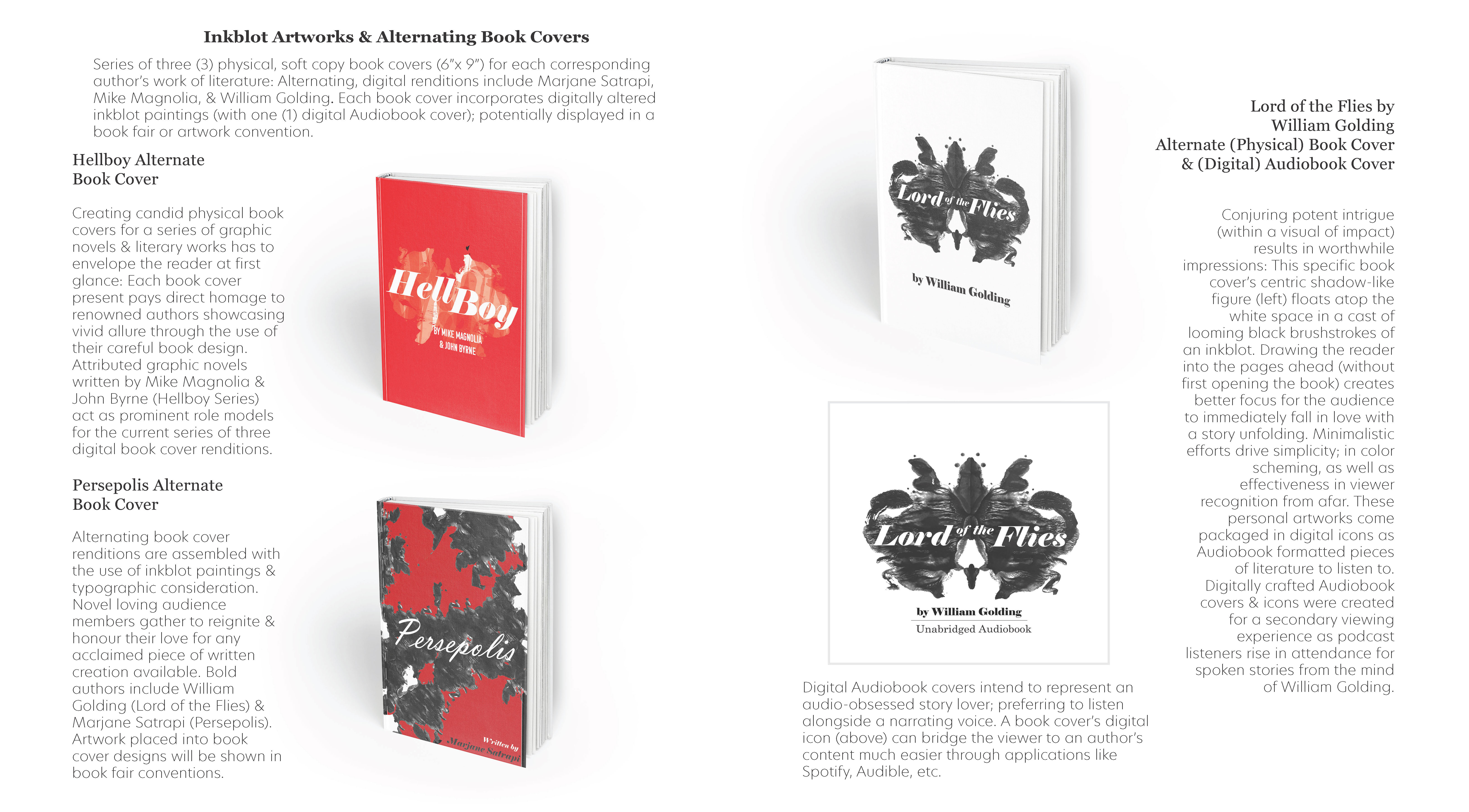 Alternating Inkblot Artwork (Physical Book Covers + Digital Audiobook Covers)