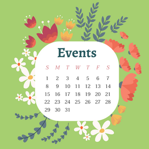 blank event calendar surrounded by flowers 