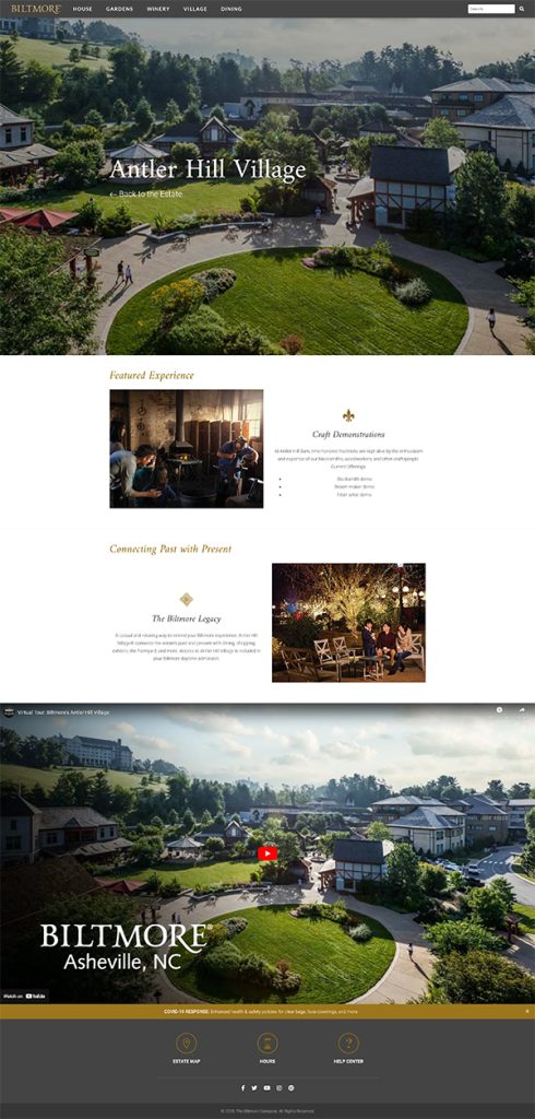 The Antler Hill Village page of the Biltmore Companion app