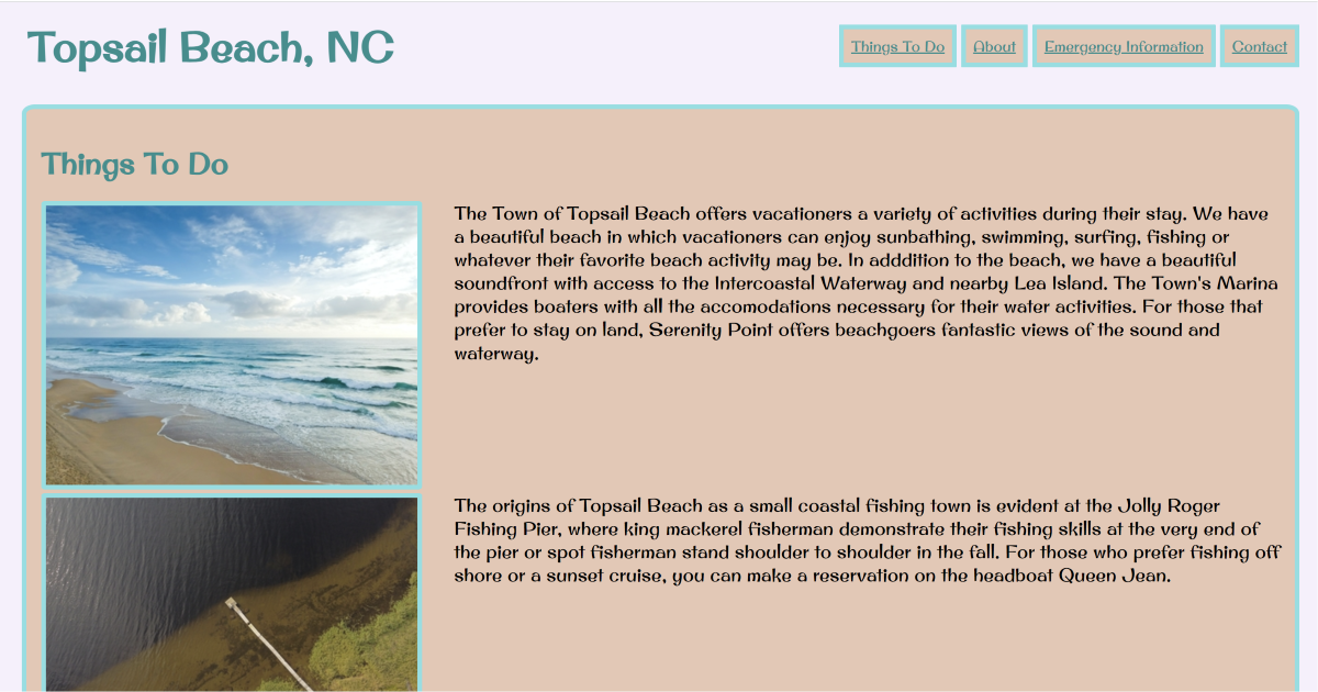 Topsail Beach Project using CSS and JavaScript