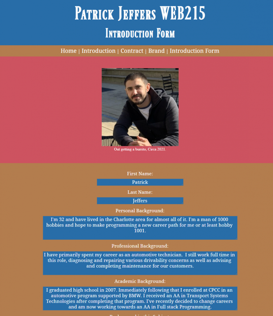 WEB215 Introduction Form Website