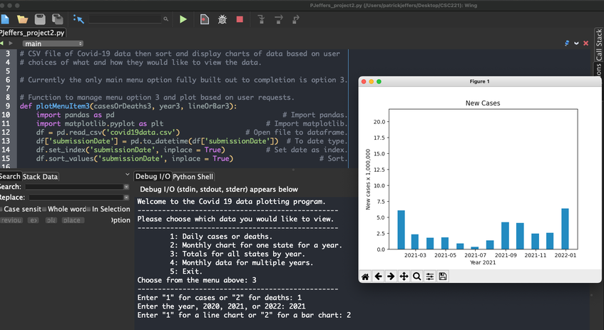 Covid 19 Data Chart Program in Wing 101.