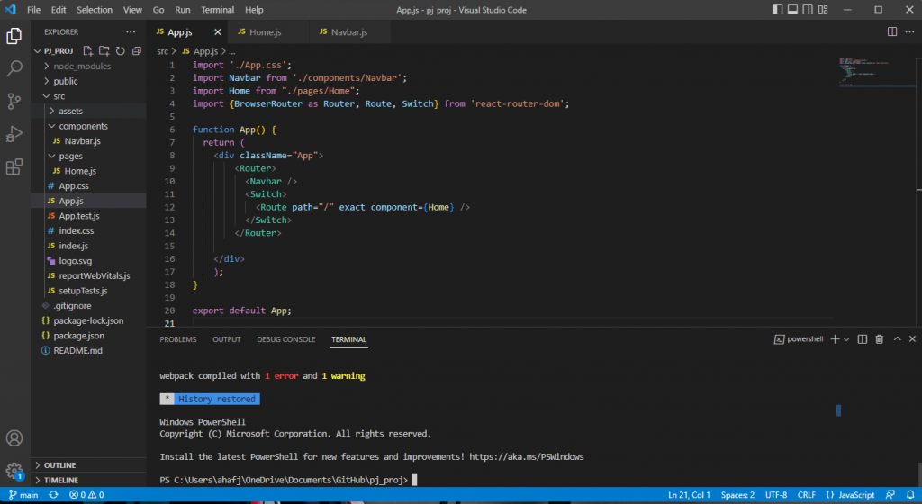 React Application Framework in Visual Studio Code 