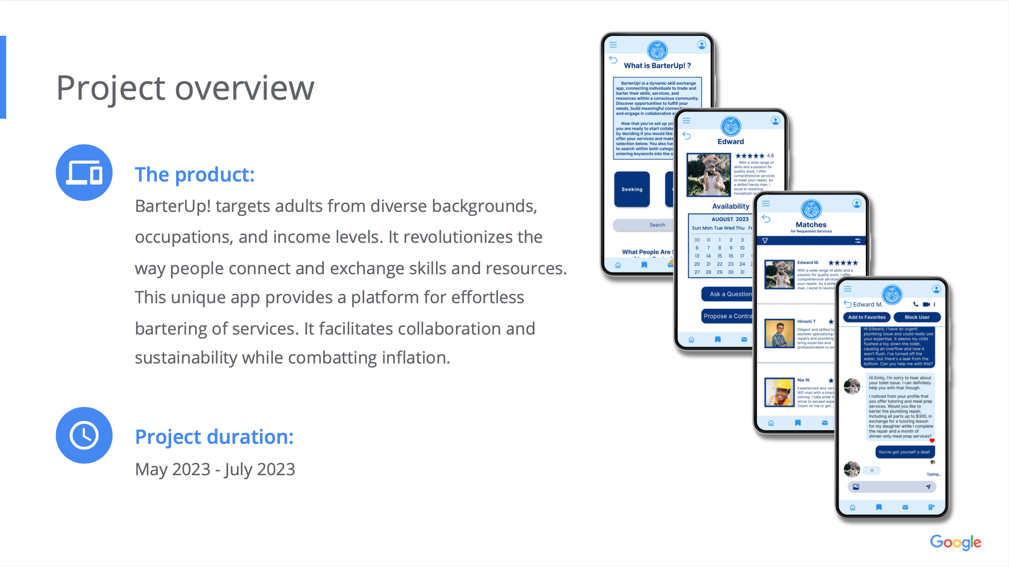 Image of slideshow describing the BarterUp! application