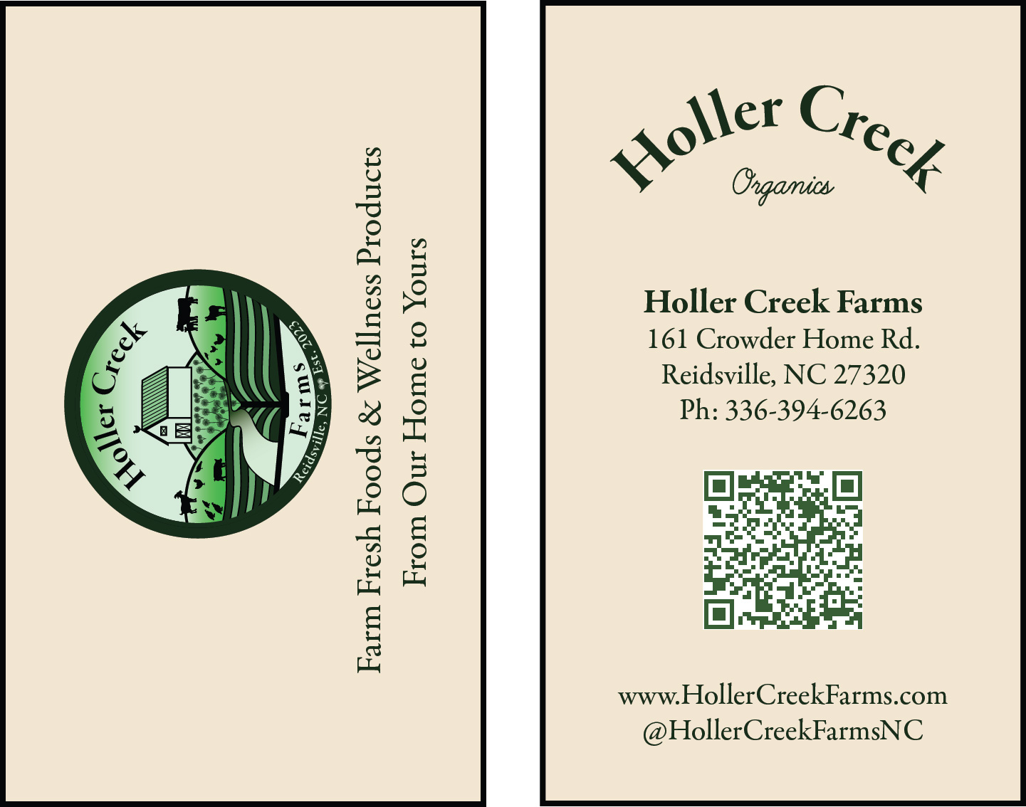 Business card with Holler Creek Farms color Logo