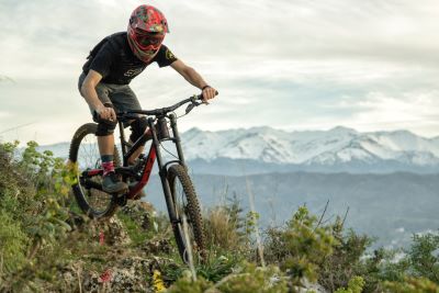 Man riding a mountain bike on a mountain path