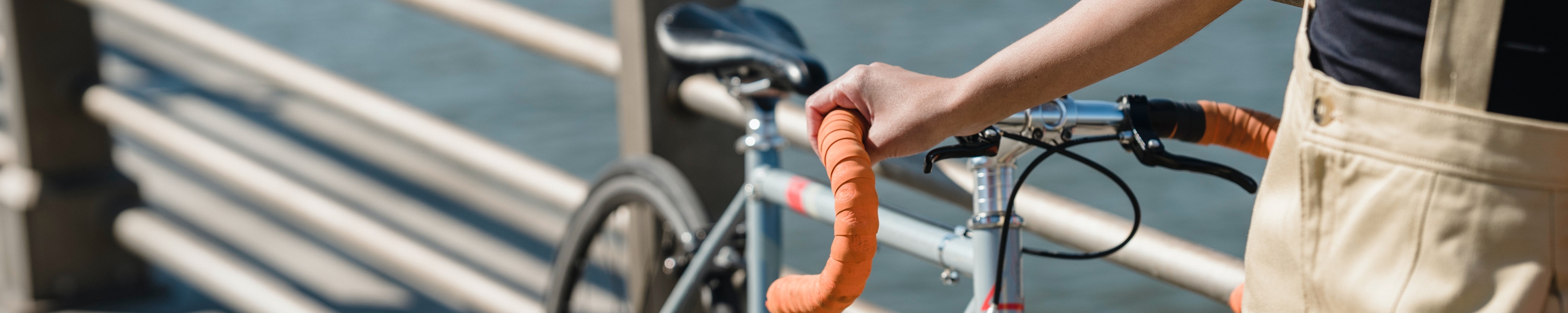 Person standing on a bridge with a bicycle