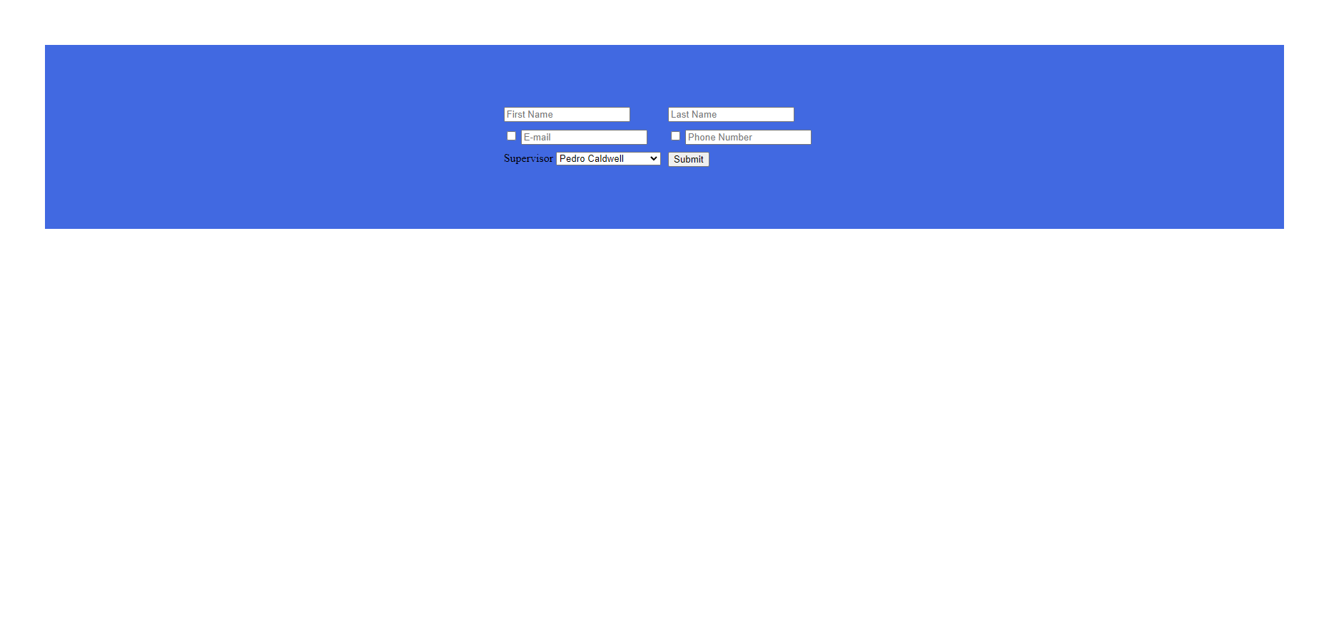 picture of a website with an ajax form
