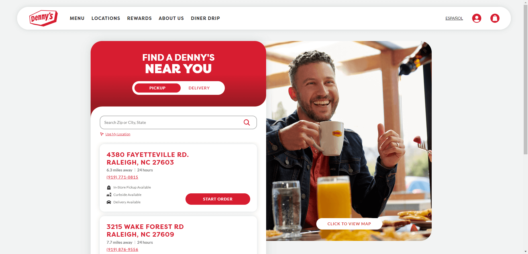 picture of the Denny's website