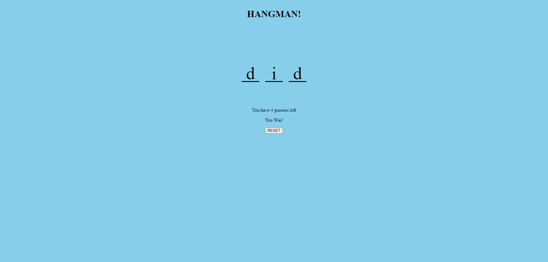 picture of website with a hangman game