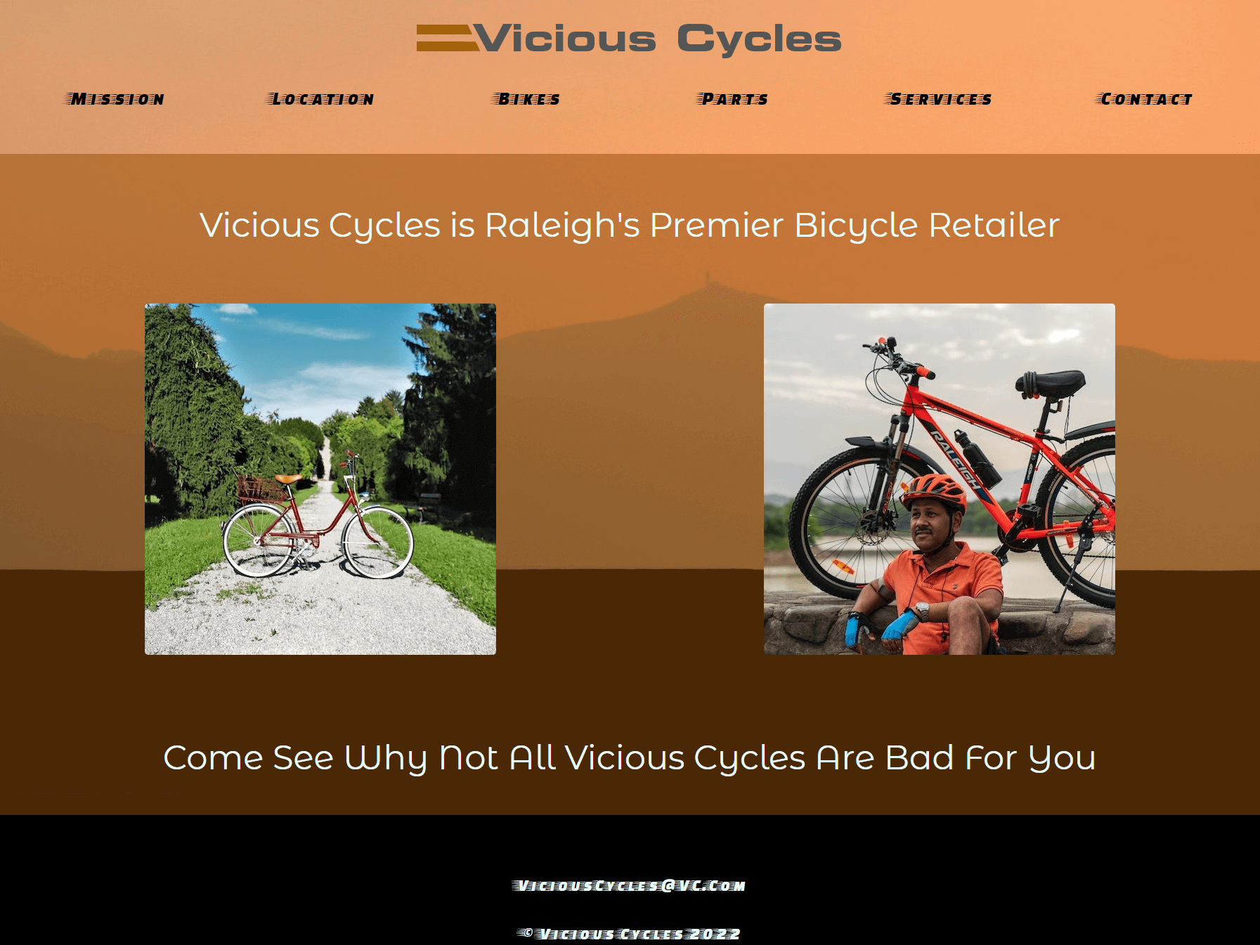picture of a fake website for a bike store