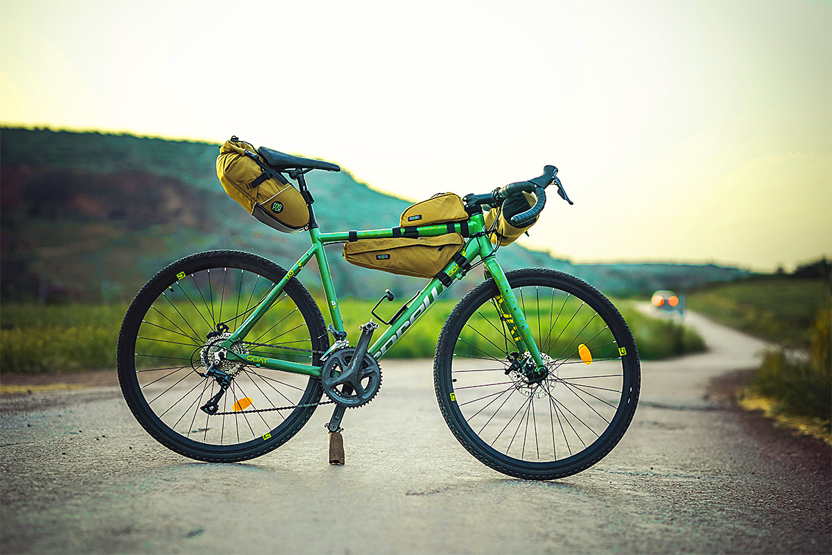 light green bicycle on the road